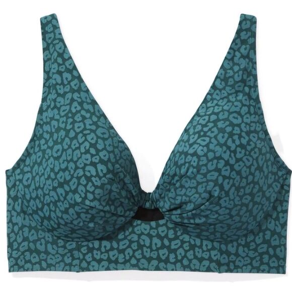 Swim by Cacique Underwire Knot-Front Bikini Top Green Teal 44D - Picture 2 of 15